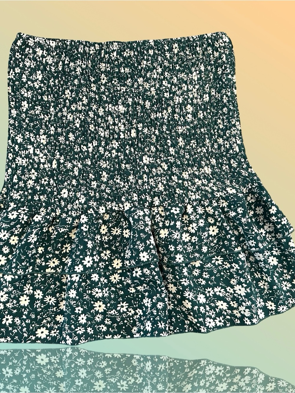 SHEIN Dark Green Floral Smocked Mini Skirt